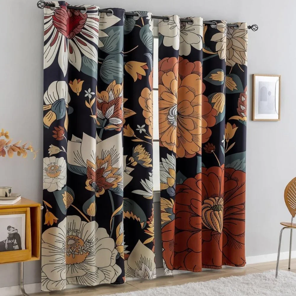 Boho Floral Blackout Curtains – 2 Panels, 52